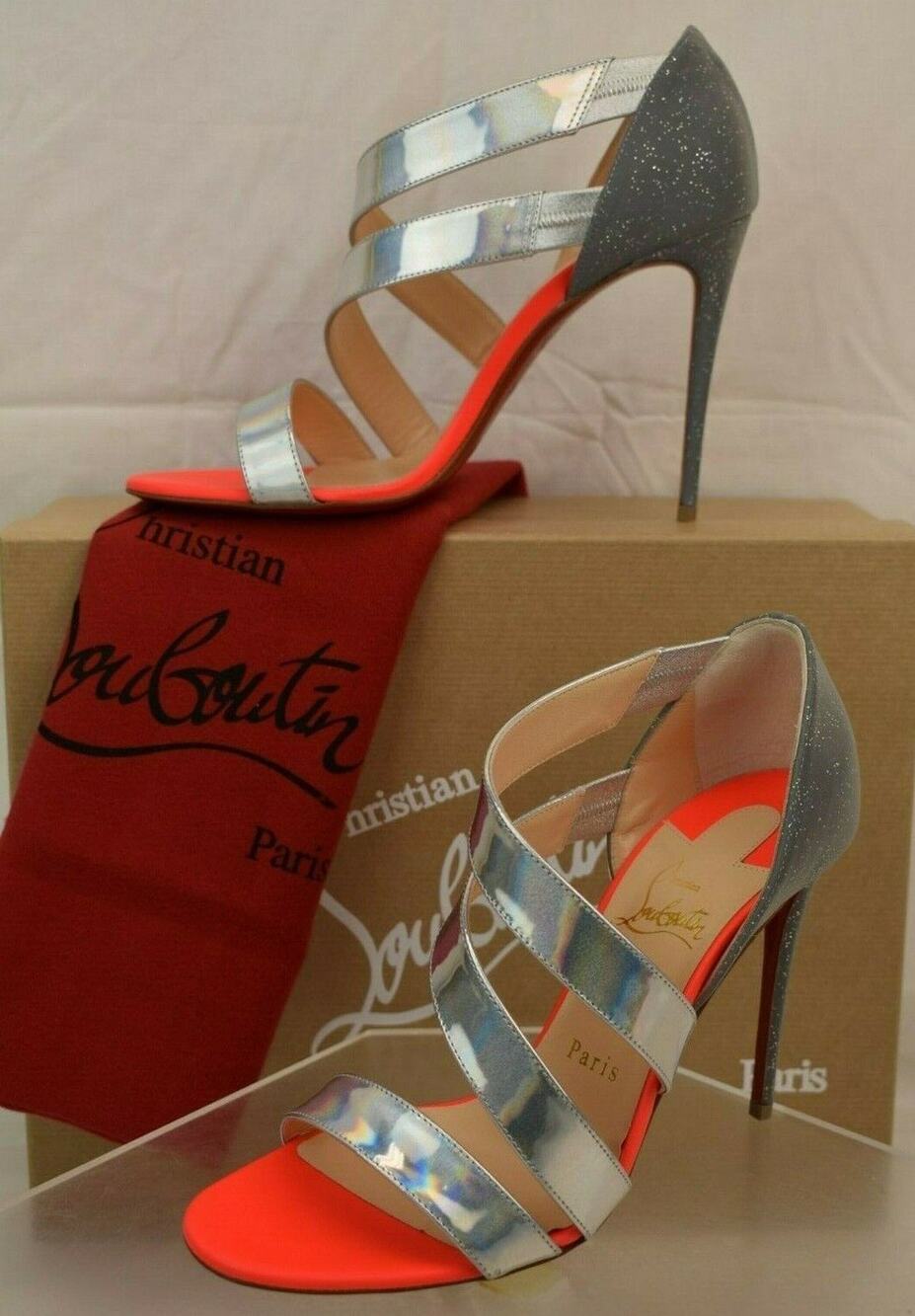 NIB LOUBOUTIN WORLD COPINE 100 MULTI PATENT LEATHER FABRIC SANDALS PUMPS 38